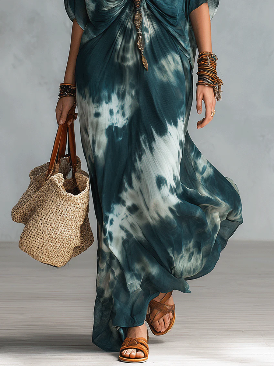 Boho Vacation Chic Sexy Green Tie-dye Dress