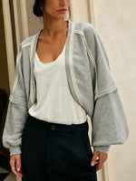 Women Oversized Balloon Sleeve Cropped Open Sweatshirt Cardigan