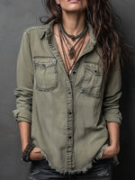 Women's Retro Lapel Long-sleeve Loose Casual Cardigan