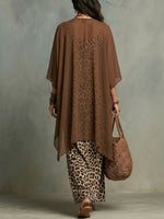 Women's Loose-fit Casual Leopard Print Sleeveless Round-neck Dress With Chiffon 3/4-sleeve Shawl Jacket