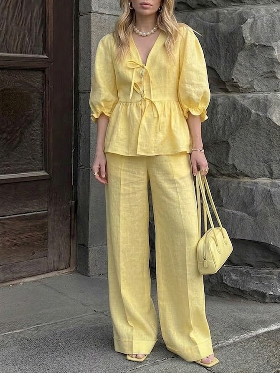 Women's Casual Cotton And Linen Set