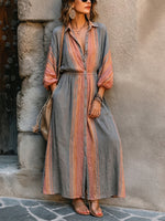 Striped Collared Waisted Maxi Shirt Dress