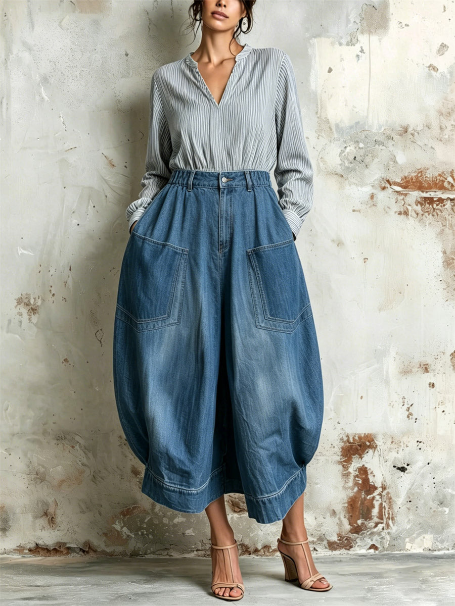 Women's Casual Pockets Stylish Elegant Denim Skirt