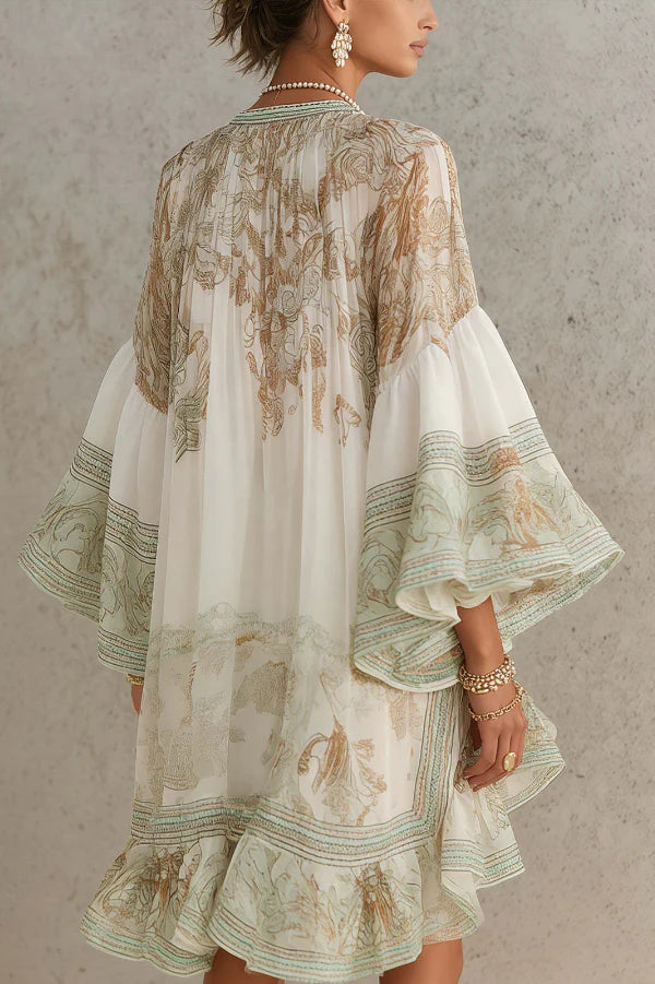 Stylish And Cozy Art-print Chiffon Dress