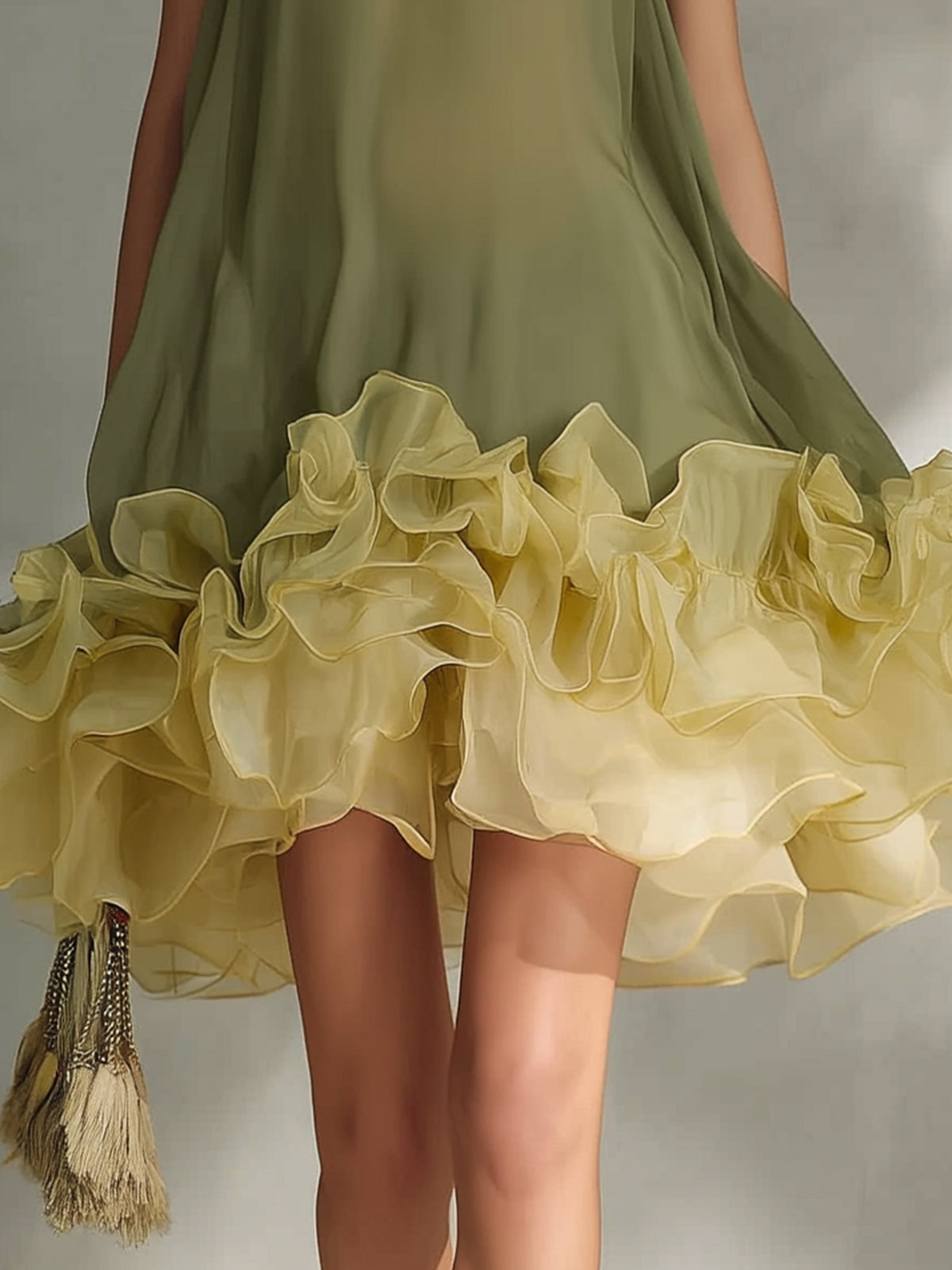 Color-block Chiffon Sleeveless A-line Dress With Ruffled Hem