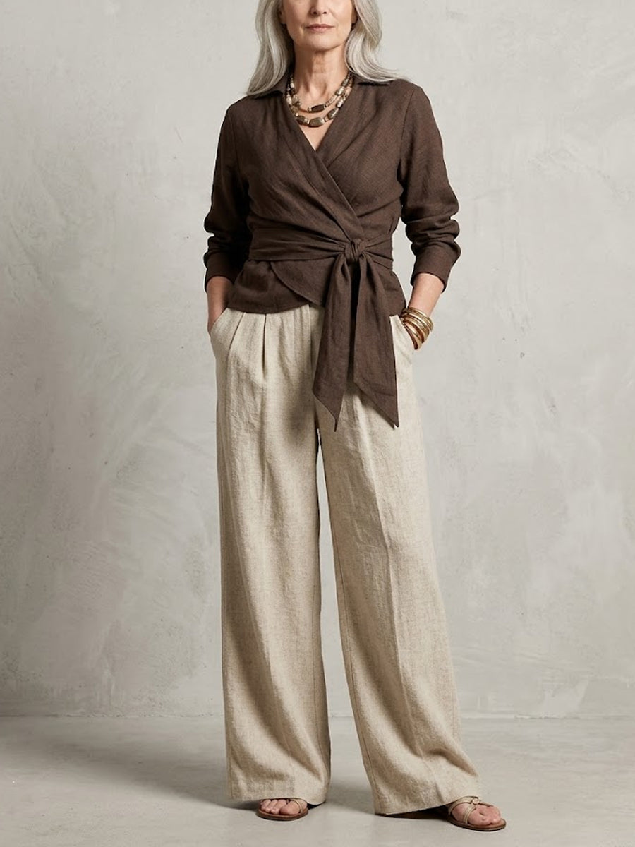 Women's Simple Design Cotton And Linen Set