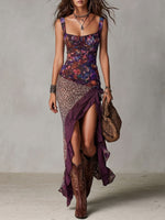 Women's Printed Paneled Asymmetrical Strappy Dress