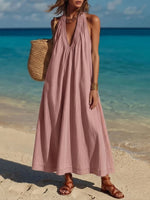 Women's Vacation Style V-neck Sleeveless Cotton Linen Dress