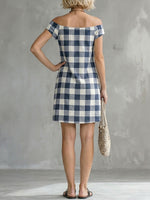 Women's Classic Plaid Off-shoulder Sleeveless Mini Dress