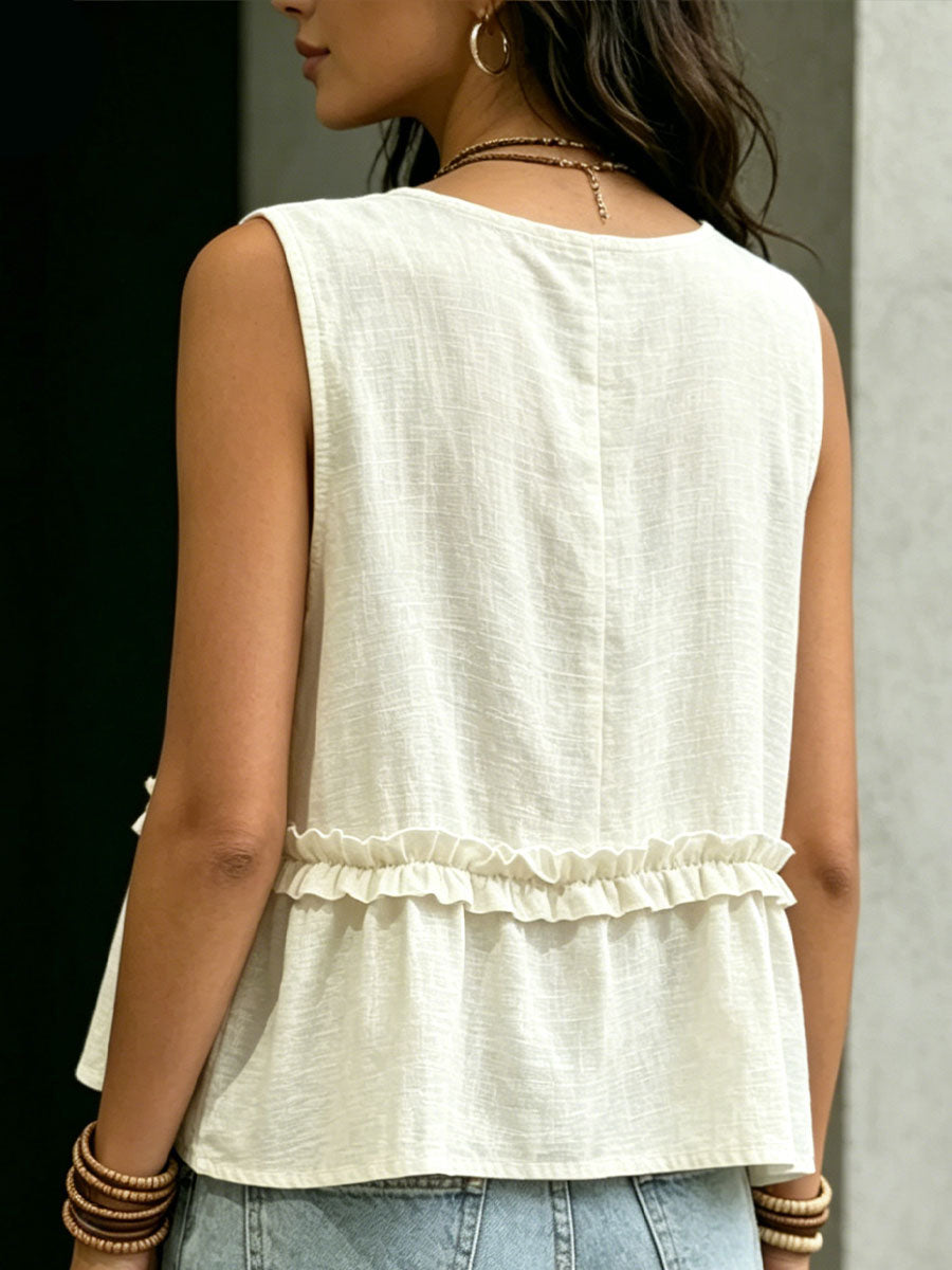 Women's Casual Solid-color Loose V-neck Sleeveless Tank Top
