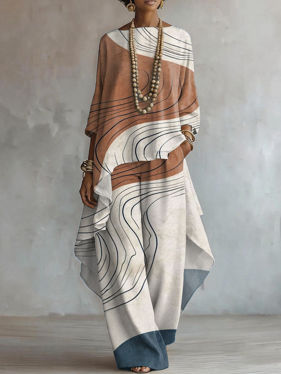 Elegant Retro Geometry Print Two-piece Set