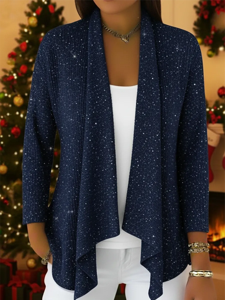 Cardigan in maglia scintillante con orlo irregolare, dallo stile retrò-elegante.
