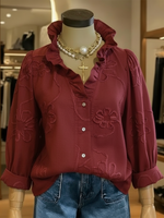 Camicia in cotone casual e romantica con colletto a volant