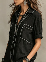 Women's Topstitched Lapel Short-sleeve Loose-fit Shirt