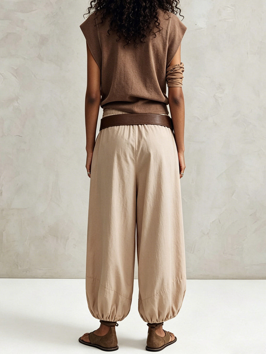 Women's Solid Color Art Comfortable Casual Top And Pants Cotton Linen Two-piece Set