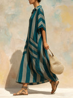 Casual Retro Striped Linen And Cotton Dress
