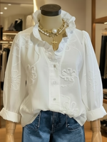 Camicia in cotone casual e romantica con colletto a volant