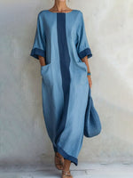 Minimalist Color-blocked Casual Cotton Long Dress