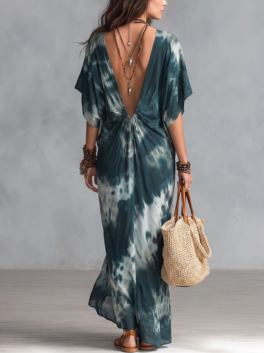 Boho Vacation Chic Sexy Green Tie-dye Dress