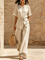 Women's Art Comfortable Casual Stylish Top And Pants Cotton Linen Two-piece Set