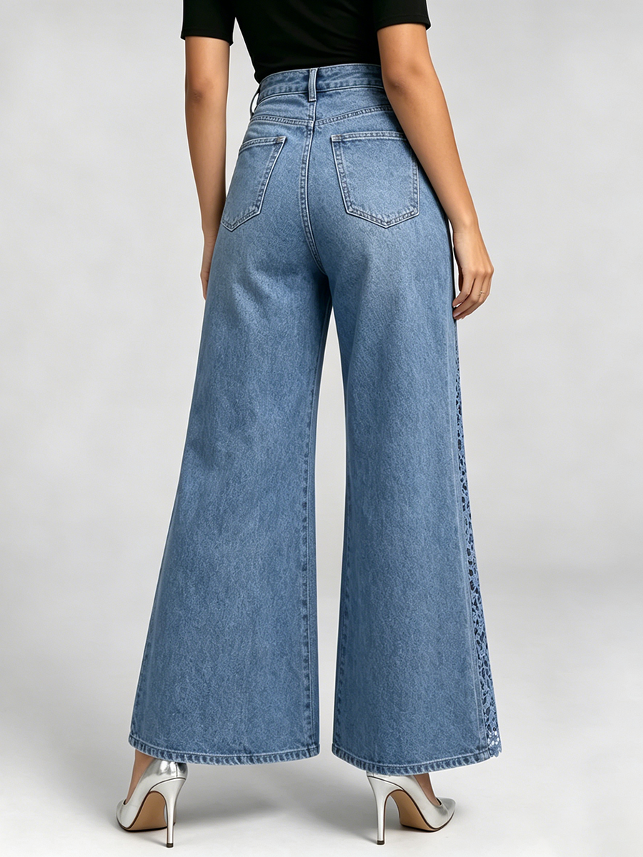 Stylish Lace-paneled Flared Jeans
