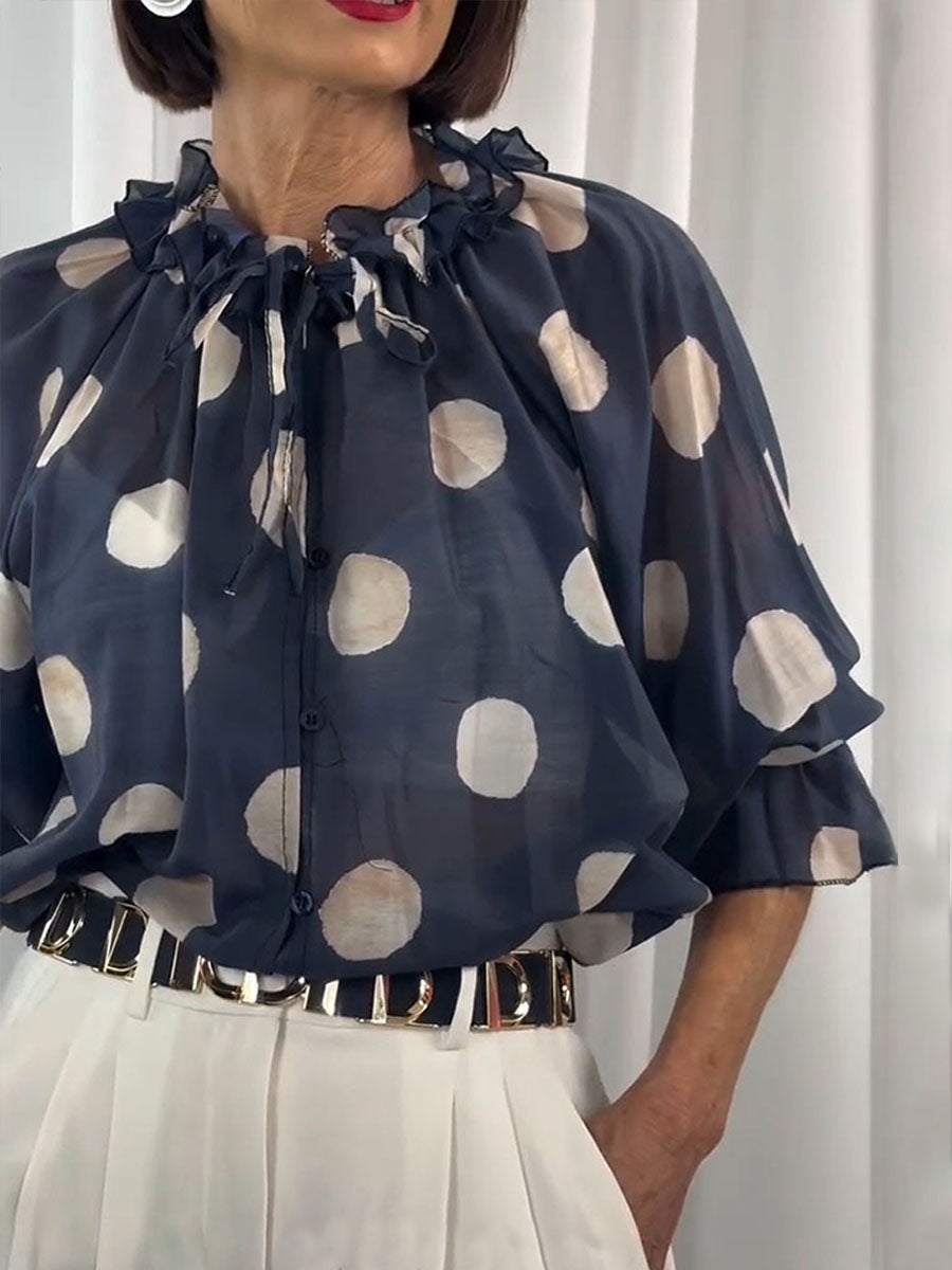 Women's Elegant Polka Dot Print Casual Top