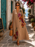 Casual Floral-print Linen And Cotton Dress
