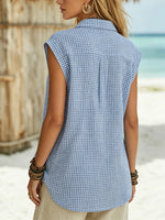 Women's Plaid Pattern Comfortable Sleeveless Art Casual Cotton Linen Top