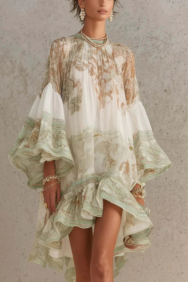 Stylish And Cozy Art-print Chiffon Dress