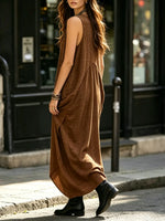 O-neck Patchwork Solid Long Dress