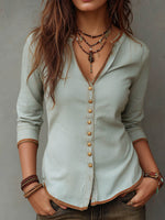 Women's V-neck 3/4-sleeve Casual Loose Cardigan