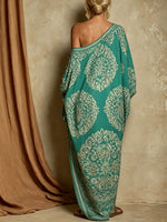 Mandala-print One-shoulder Long Kaftan Dress
