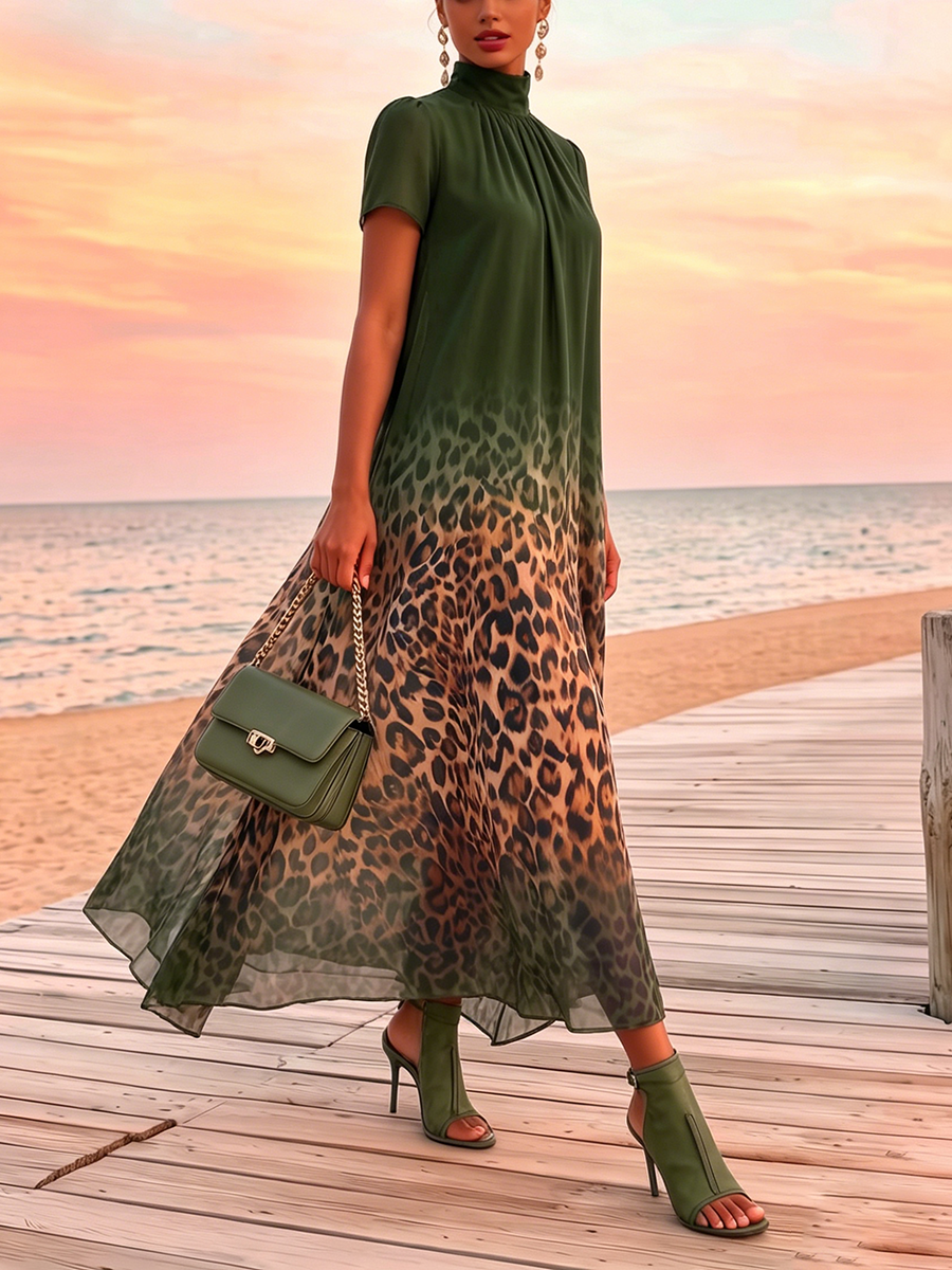 Sexy Leopard Print Olive Green Vacation Party Dress