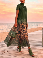 Sexy Leopard Print Olive Green Vacation Party Dress