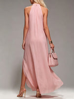 Women's Pink Halter-neck Backless Maxi Dress