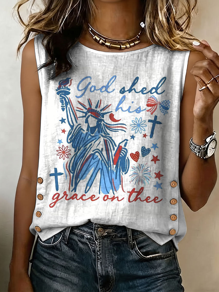 Independence Day God Bless America Decorative Pattern Women's No Sleeve Cotton Shirt
