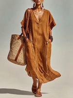 Casual Loose-fit Linen And Cotton Dress
