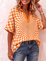 Trendy New Street-style Checkerboard Print Cotton-linen Shirt