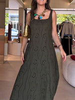 Women's Vintage Square-neck Dress With Embroidered Pattern Print
