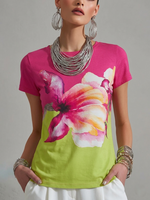 Women's Casual Cotton T-Shirt with Gradient Floral Pattern