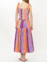 Women's Striped Color Block Art Stylish Casual Top And Skirt Cotton Linen Two-piece Set