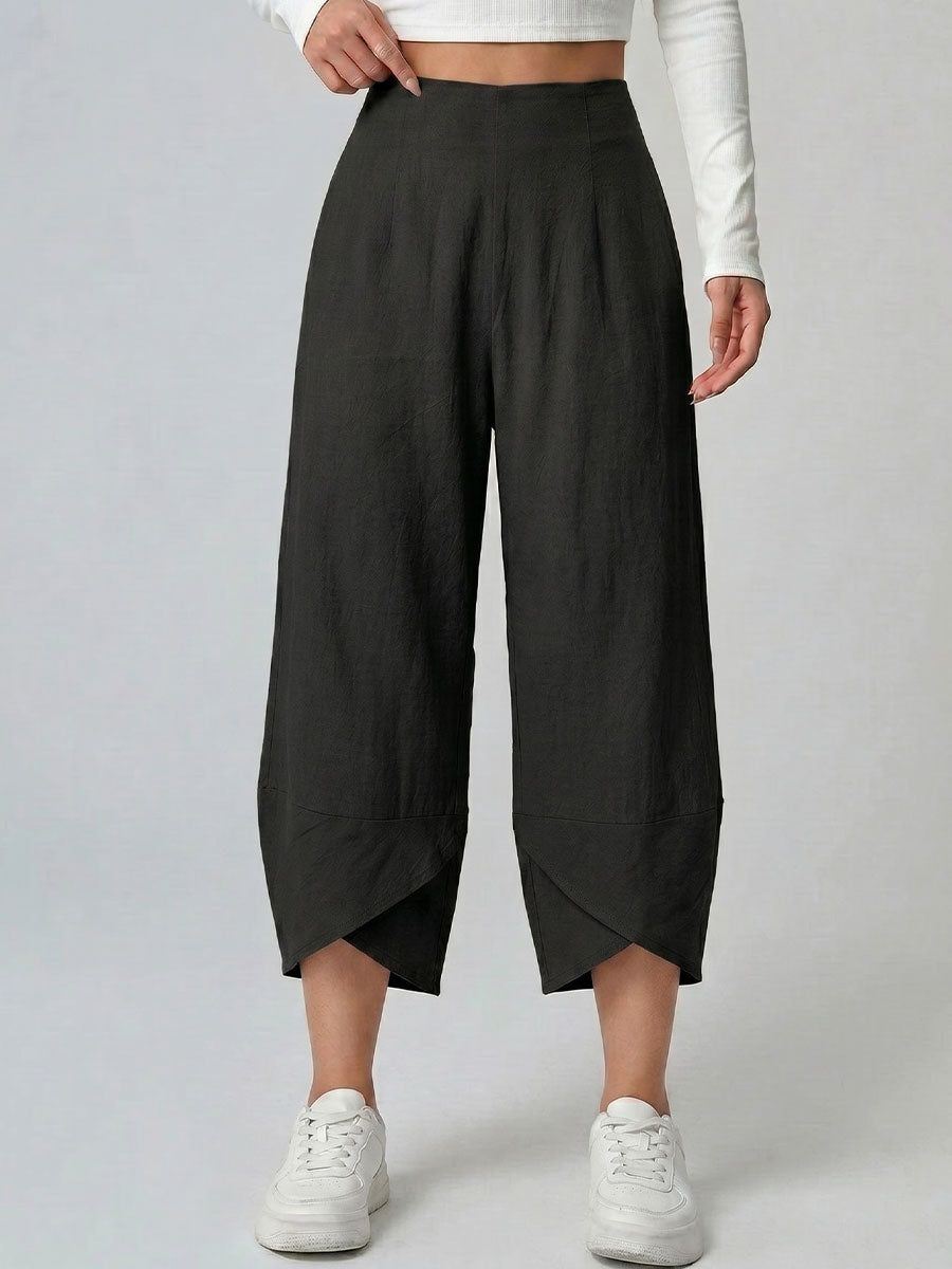Women's Solid Color Loose Elegant Casual Simple Cotton And Linen Ninth Pants