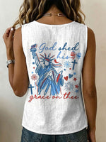 Independence Day God Bless America Decorative Pattern Women's No Sleeve Cotton Shirt