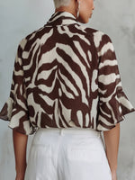Stylish & Elegant Lace-up Zebra-print Shirt