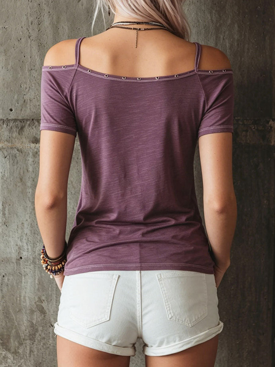 Women's Solid Color Art Casual Stylish Off-shoulder Cotton Shirt