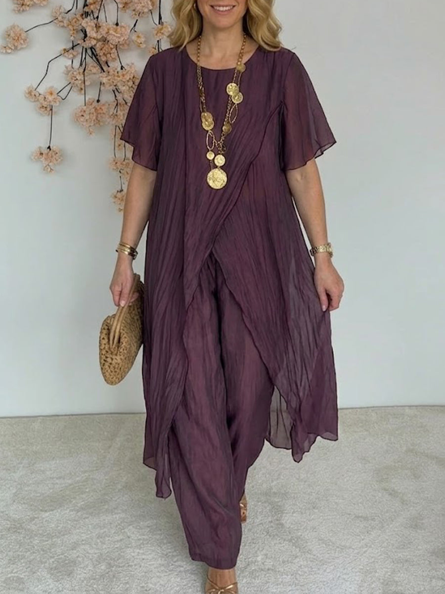 Cozy & Casual Linen-cotton Two-piece Set (long Top & Pants)