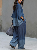 Casual & Cozy Gradient Indigo Cotton Two-piece Set