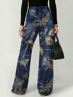 Women's Vintage And Elegant Floral And Botanical Decorative Patterns Cotton Denim Pants
