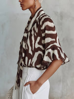 Stylish & Elegant Lace-up Zebra-print Shirt