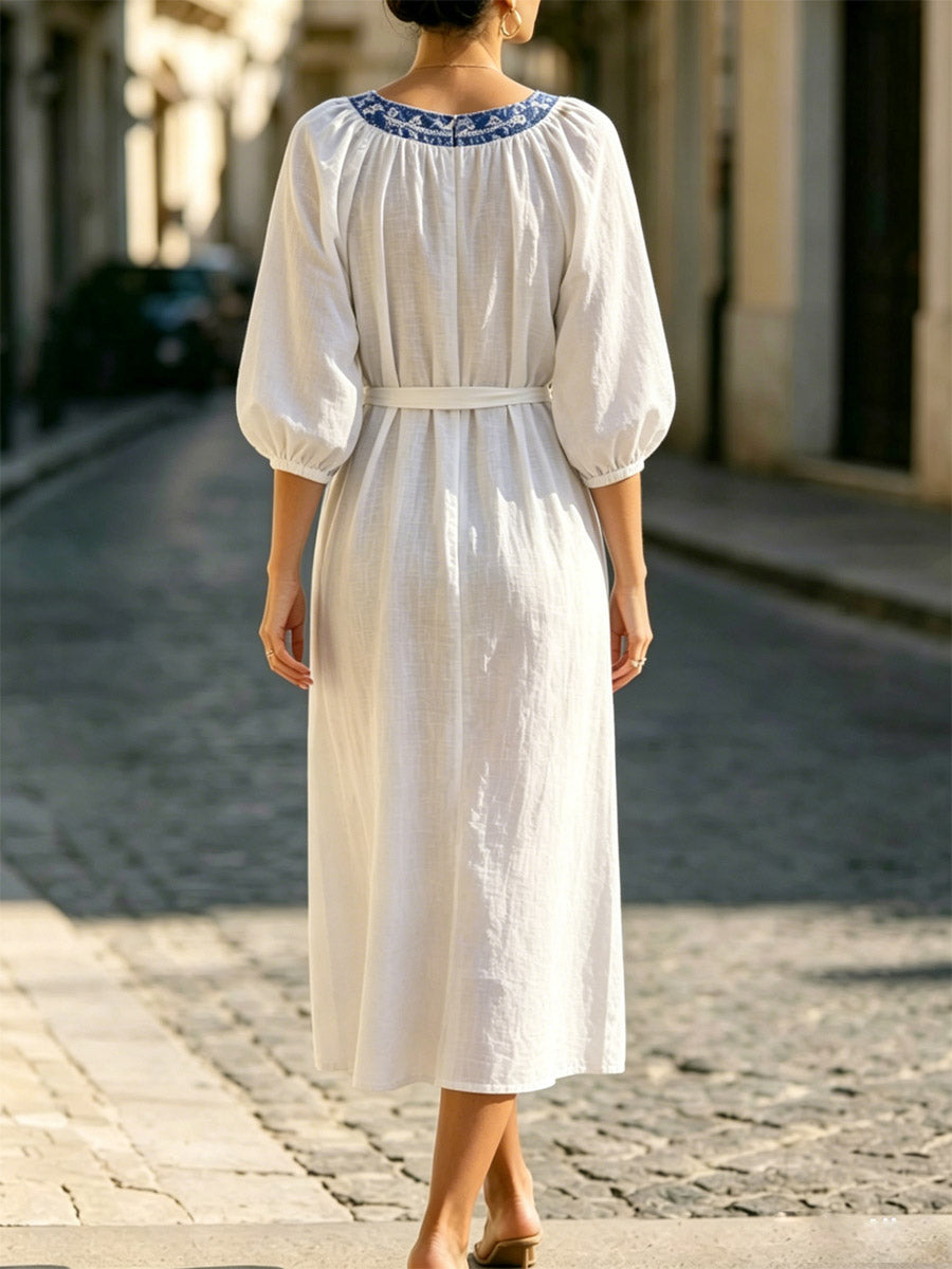 Women's Ethnic Pattern Elegant Art Casual Cotton Linen Dress